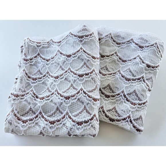 Vintage 70s net curtain, white & brown wavy mesh, boho, open weave, per panel - Picture 9 of 9